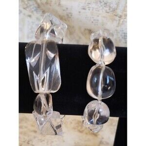 EUC - Two Clear Plastic Bracelets - One Round, One Polyhedron Shaped - Icy Cool